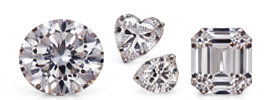 Loose diamonds in round, heart, pear and emerald cuts