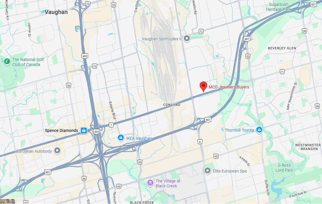 Map showing MCD Jewellery Buyers at 2104 Hwy 7 #7, Concord, ON