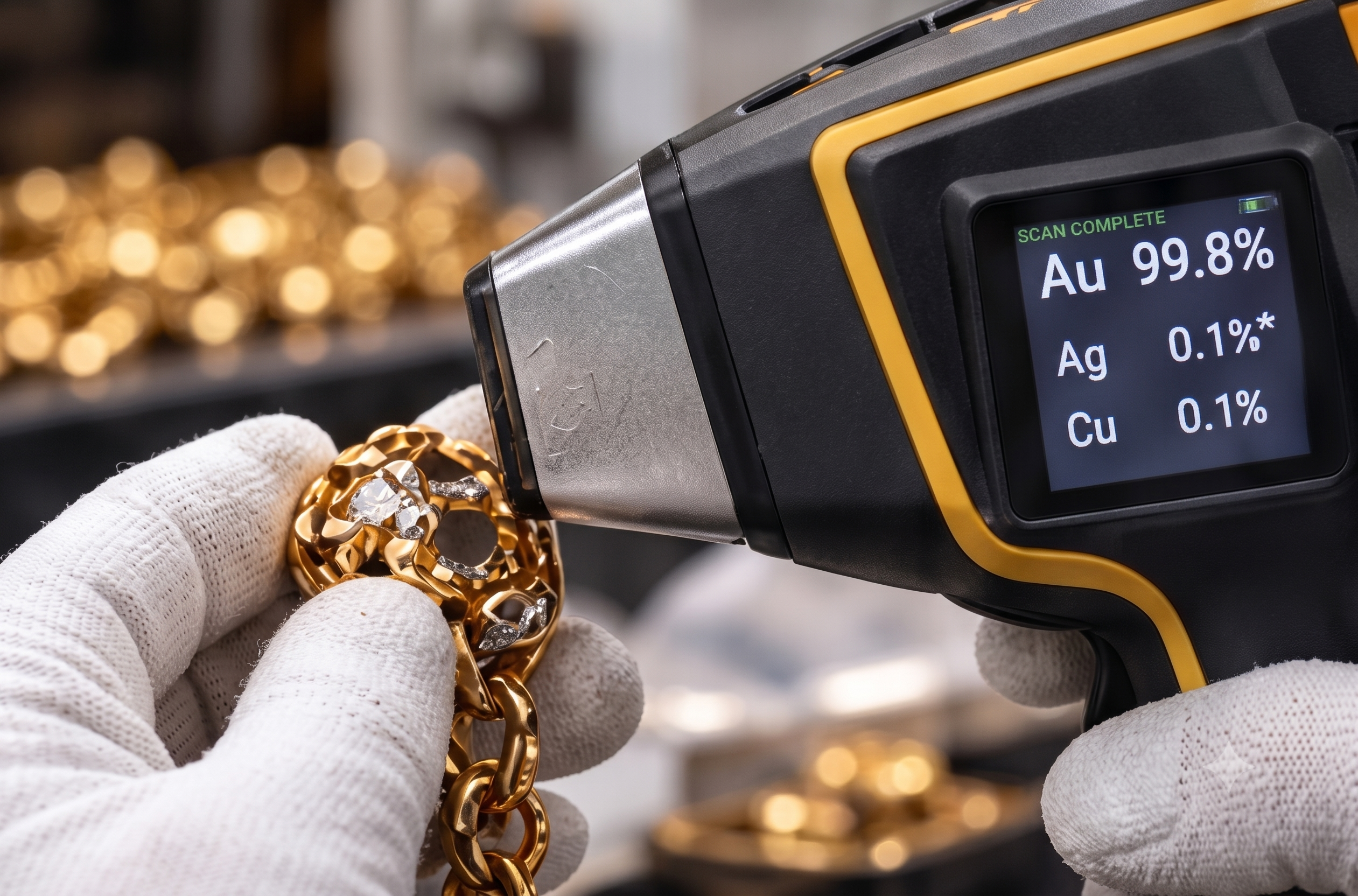 Gold purity check with XRF analyzer