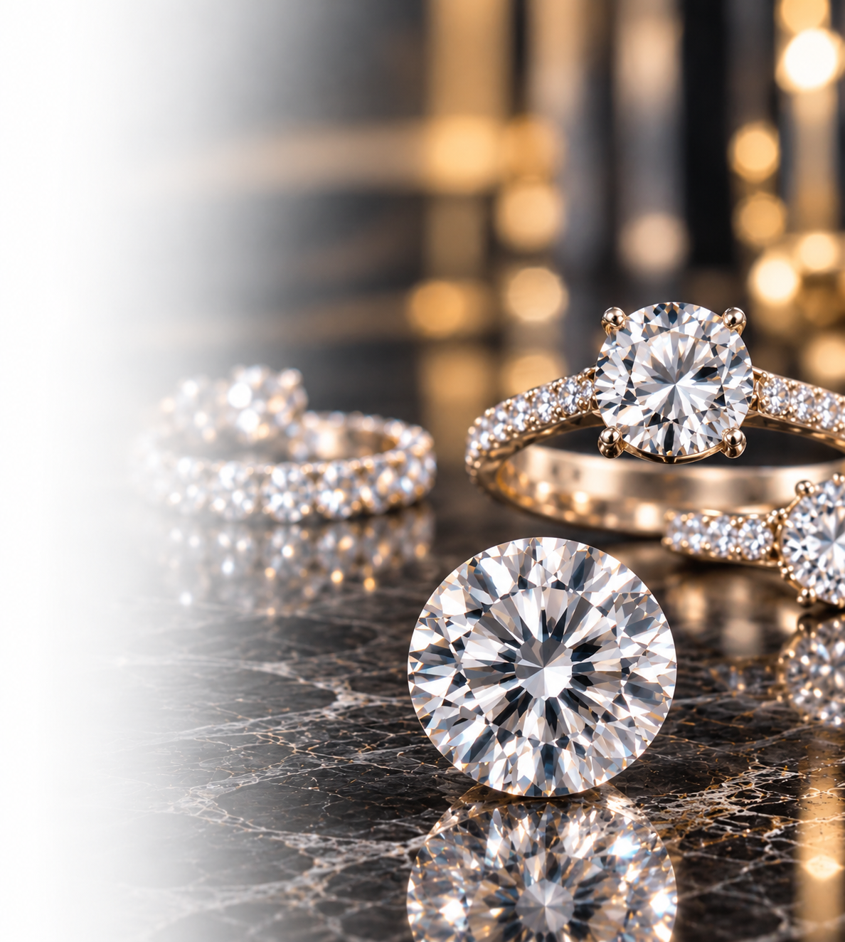Natural diamond engagement rings and a loose round diamond
